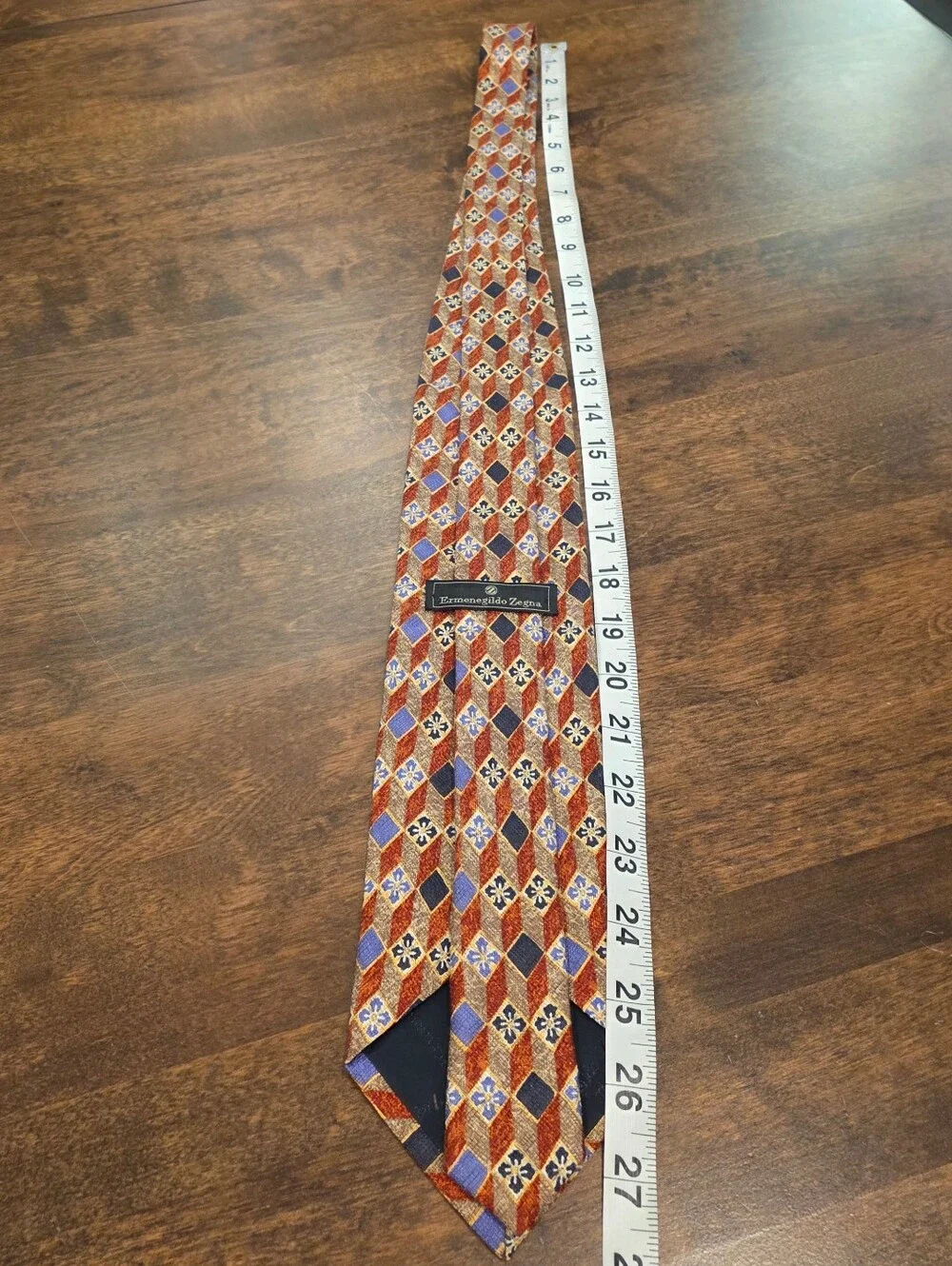 NWT Ermenegildo Zegna Diamond Pattern Rust Purple Tie
